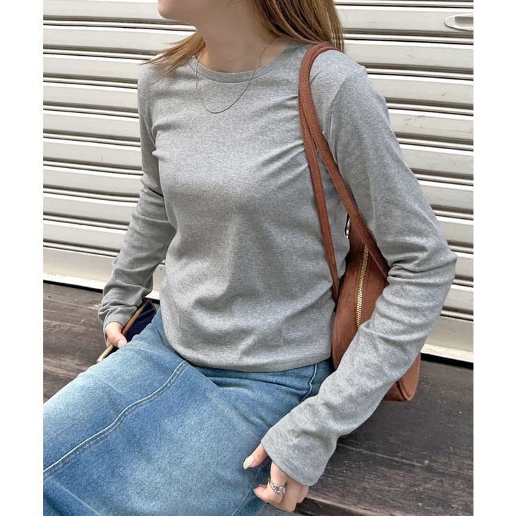 グレー(ロングver) | ワンポイントでさりげなく。ワンポイント刺繍クルーネックロンT | futier land