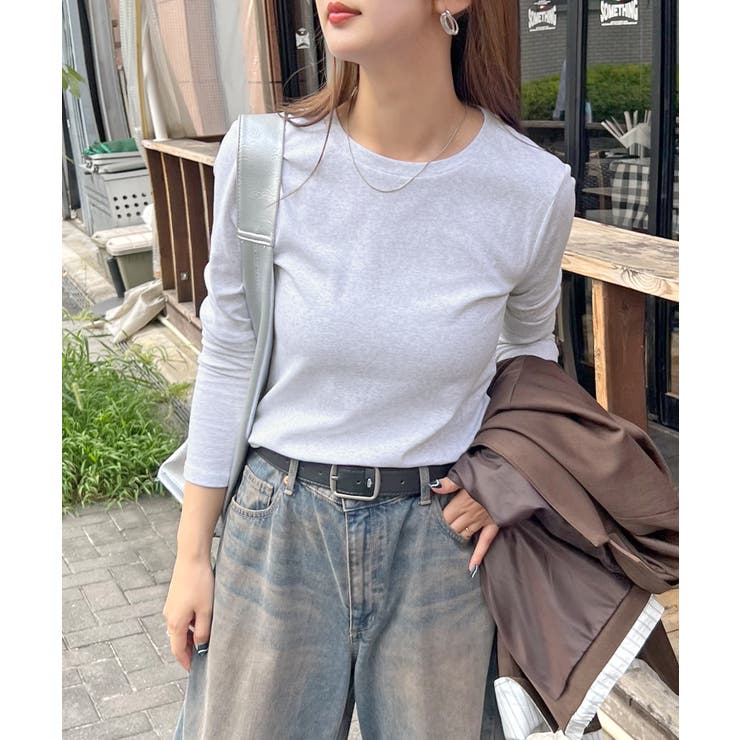 杢グレー(ロングver) | ワンポイントでさりげなく。ワンポイント刺繍クルーネックロンT | futier land