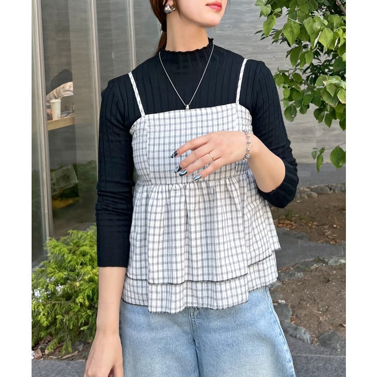 2段フリル×チェックで大人可愛い主役トップス。チェックキャミビスチェ | futier land | 詳細画像9 