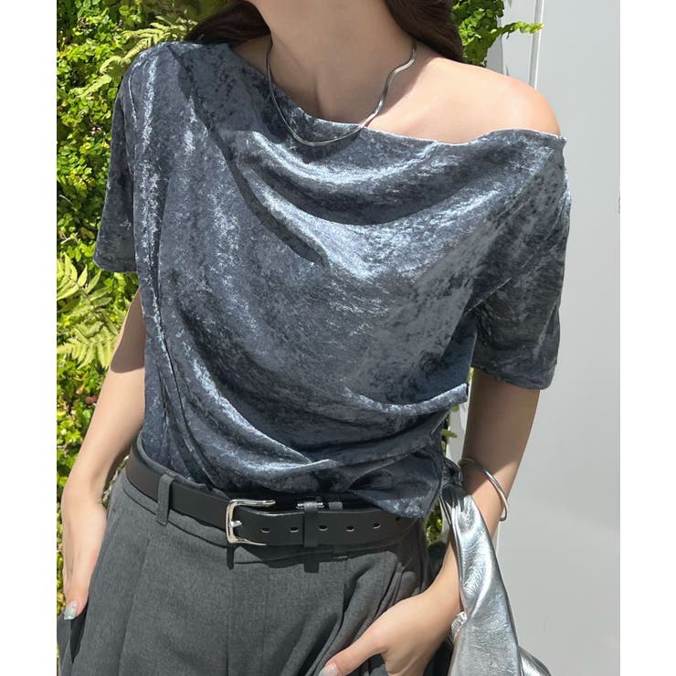 光沢シアーで大人の色気。ドレープシアーベロア半袖Tシャツ | futier land | 詳細画像23 