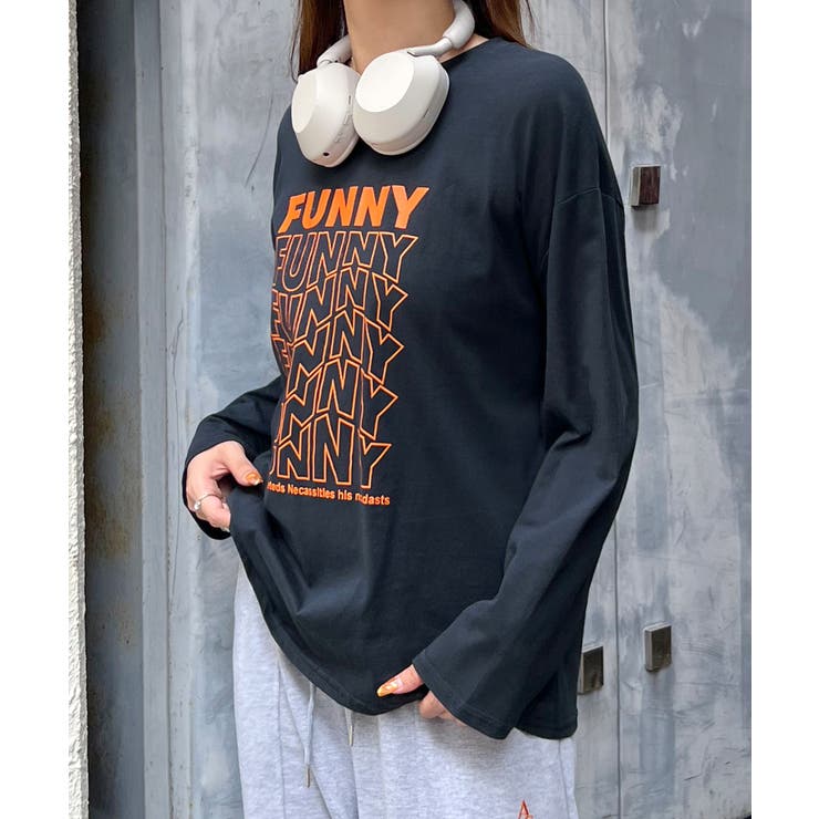 ネイビー | 《ABYS》1枚で映える存在感ロングT。 FUNNYロゴプリント長袖Tシャツ | futier land