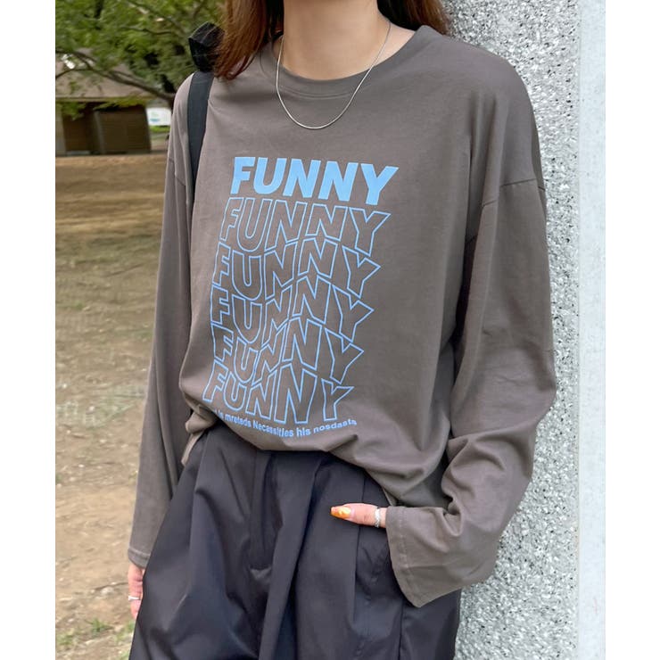 チャコール | 《ABYS》1枚で映える存在感ロングT。 FUNNYロゴプリント長袖Tシャツ | futier land