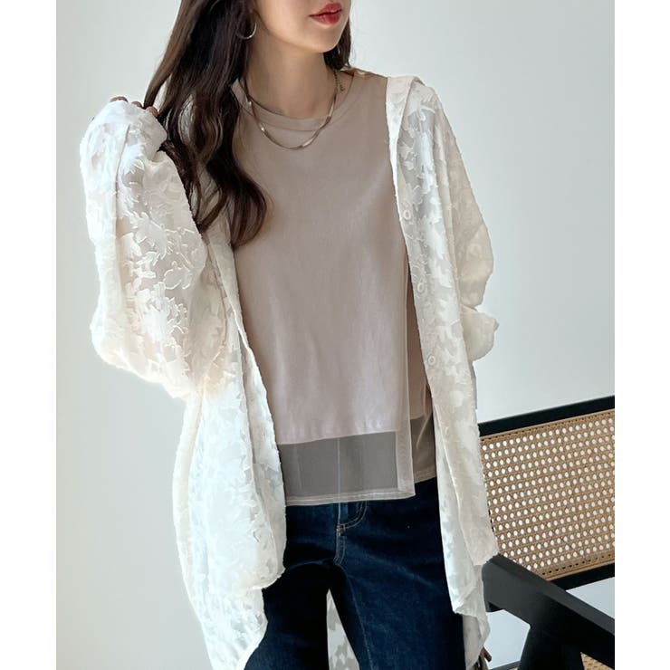 美品　FUZZI　フッチ　イタリア製　レイヤード　チュールカットソー　トップス オフショルフロッキーチュールトップス(カットソー)｜トップス