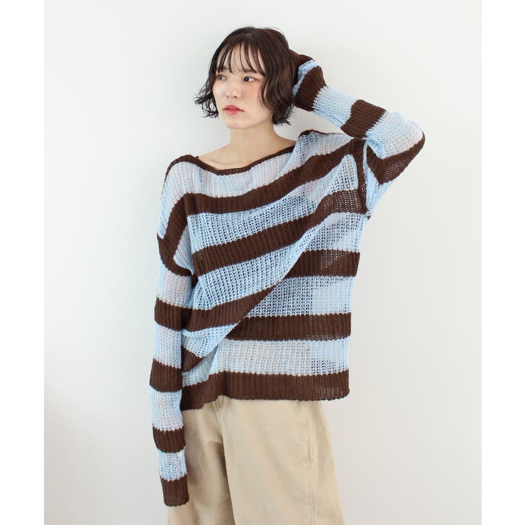 《ABYSアビス》こだわりある配色！透かし編みボーダーシアーニット | futier land | 詳細画像17 