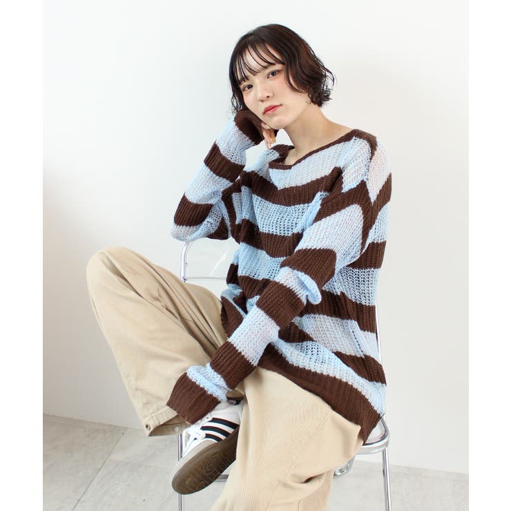 《ABYSアビス》こだわりある配色！透かし編みボーダーシアーニット | futier land | 詳細画像22 