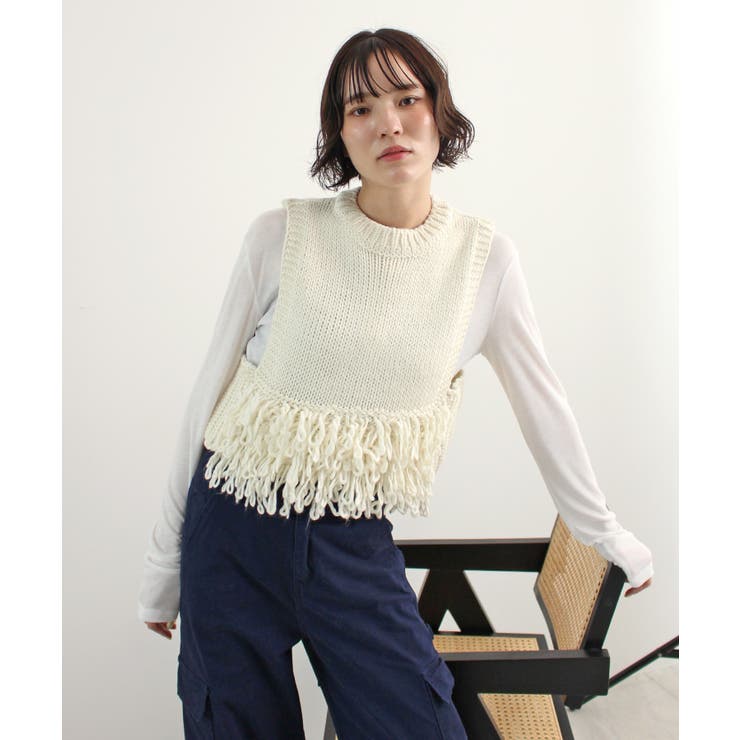《ABYS》目を惹くコーデの主役！ローピングフリンジニットベスト | futier land | 詳細画像31 