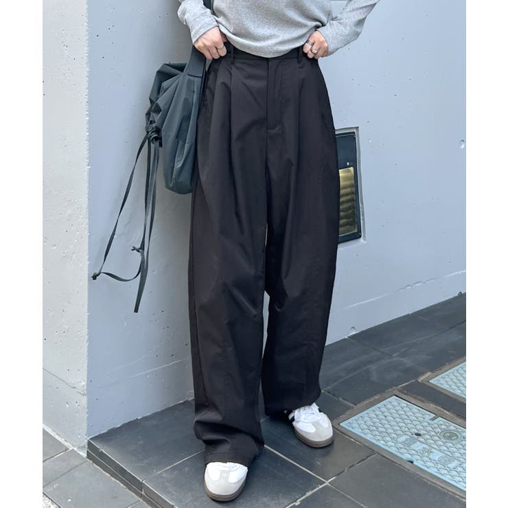 ブラック | 楽して可愛い万能パンツ。タフタワイドカーブパンツ | futier land