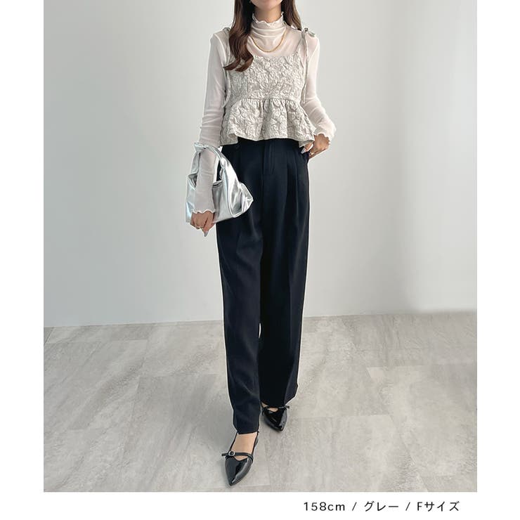 LOEFF ジャガードビスチェ 肩のリボンが映える。ジャガードフラワービスチェ[品番