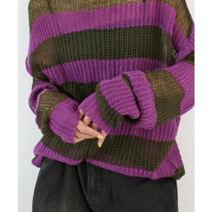 《ABYSアビス》こだわりある配色！透かし編みボーダーシアーニット | futier land | 詳細画像33 