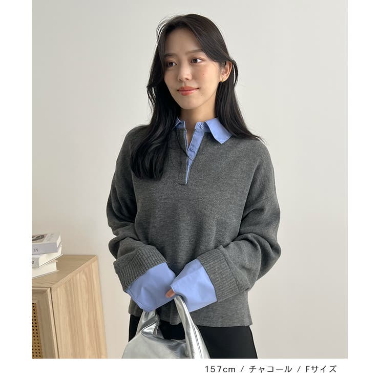 重ね着いらずで旬顔に。シャツ襟付きポロニット | futier land | 詳細画像7 