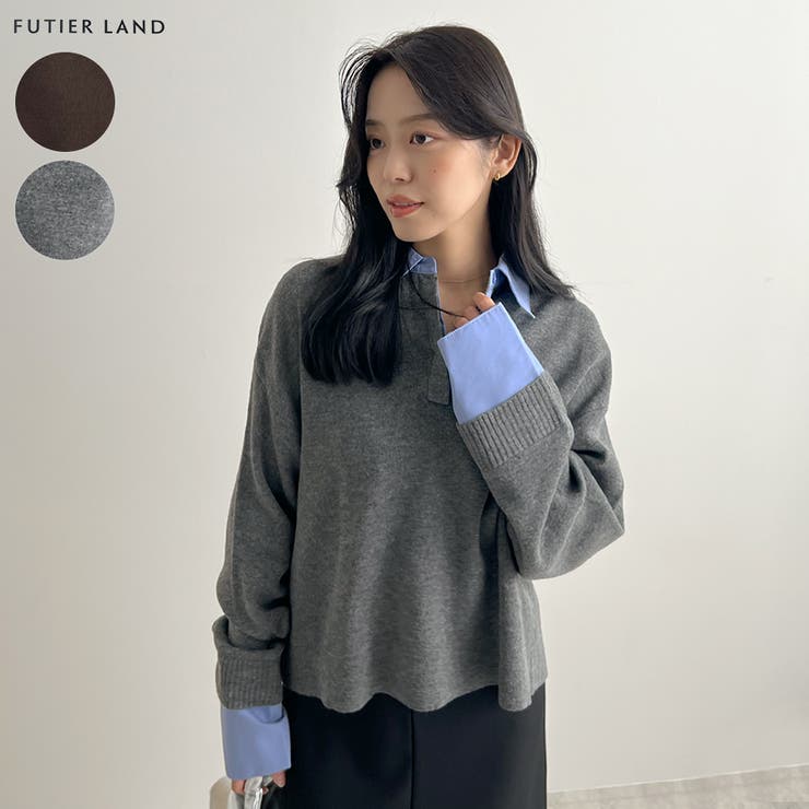 重ね着いらずで旬顔に。シャツ襟付きポロニット | futier land | 詳細画像1 
