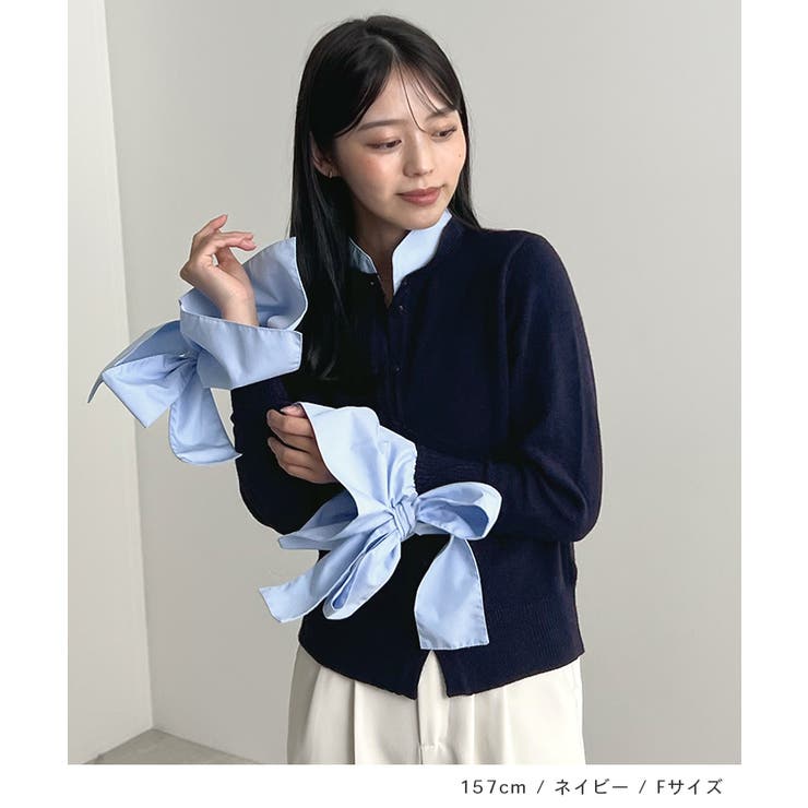 甘さと上品さの両立。ウールライクリボンシャツカーディガン | futier land | 詳細画像6 