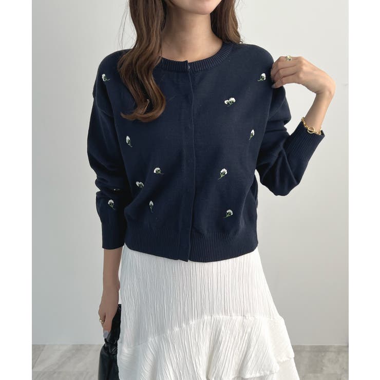 さりげない花刺繍で大人かわいく。フラワー刺繍カーディガン | futier land | 詳細画像18 