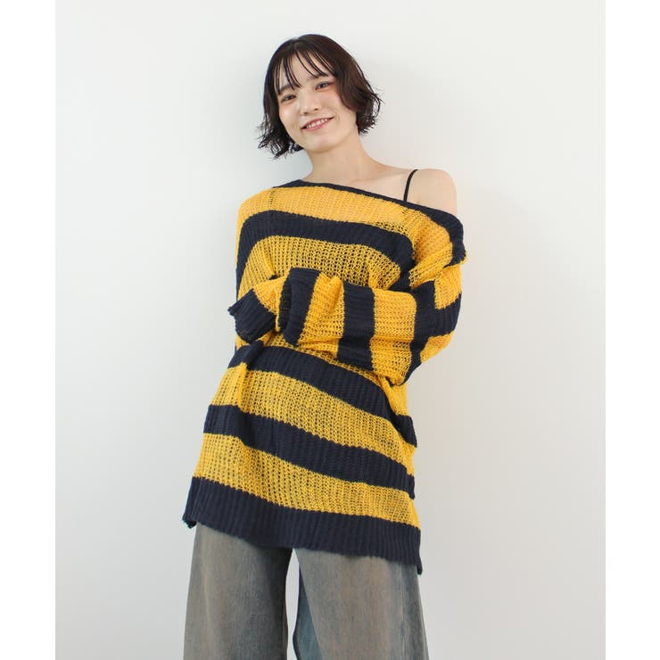 《ABYSアビス》こだわりある配色！透かし編みボーダーシアーニット | futier land | 詳細画像12 