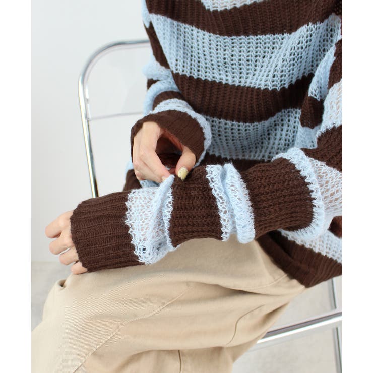 《ABYSアビス》こだわりある配色！透かし編みボーダーシアーニット | futier land | 詳細画像25 