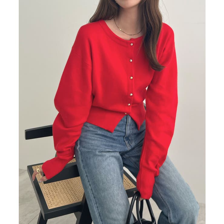 金ボタンが上品さが生まれる。ゴールドボタンラウンドネックニットカーディガン | futier land | 詳細画像35 