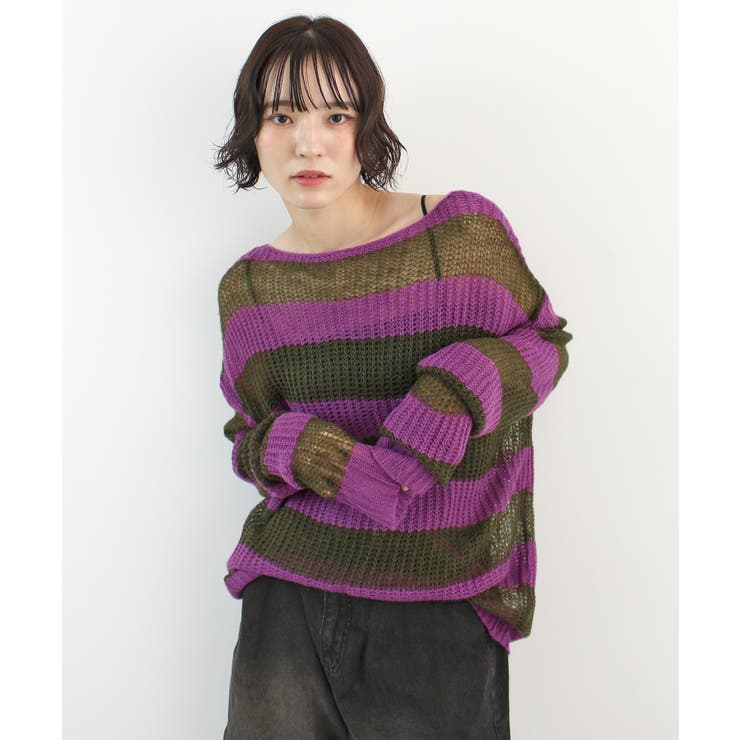 《ABYSアビス》こだわりある配色！透かし編みボーダーシアーニット | futier land | 詳細画像31 