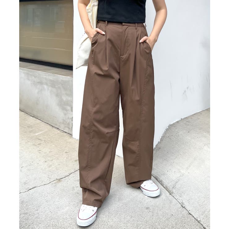 ブラウン | 楽して可愛い万能パンツ。タフタワイドカーブパンツ | futier land