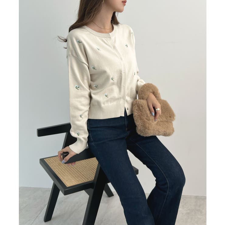 さりげない花刺繍で大人かわいく。フラワー刺繍カーディガン | futier land | 詳細画像13 