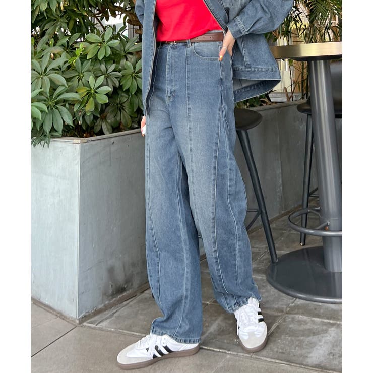 ブルー | 立体感のあるデニムカーブパンツ | futier land