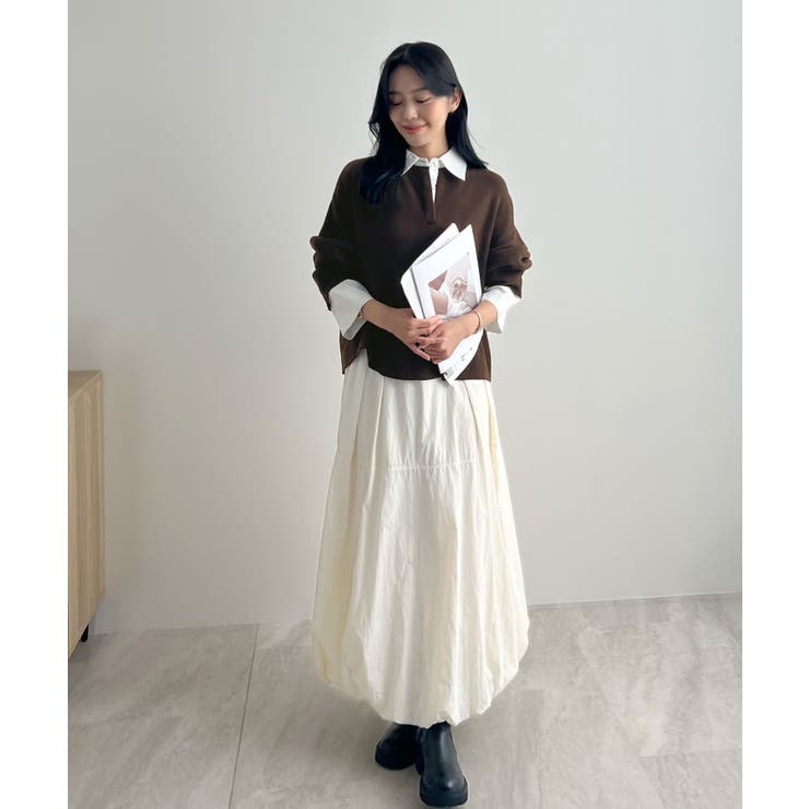 重ね着いらずで旬顔に。シャツ襟付きポロニット | futier land | 詳細画像19 