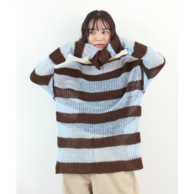 《ABYSアビス》こだわりある配色！透かし編みボーダーシアーニット | futier land | 詳細画像16 