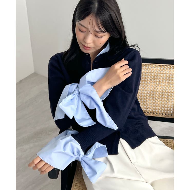 甘さと上品さの両立。ウールライクリボンシャツカーディガン | futier land | 詳細画像21 