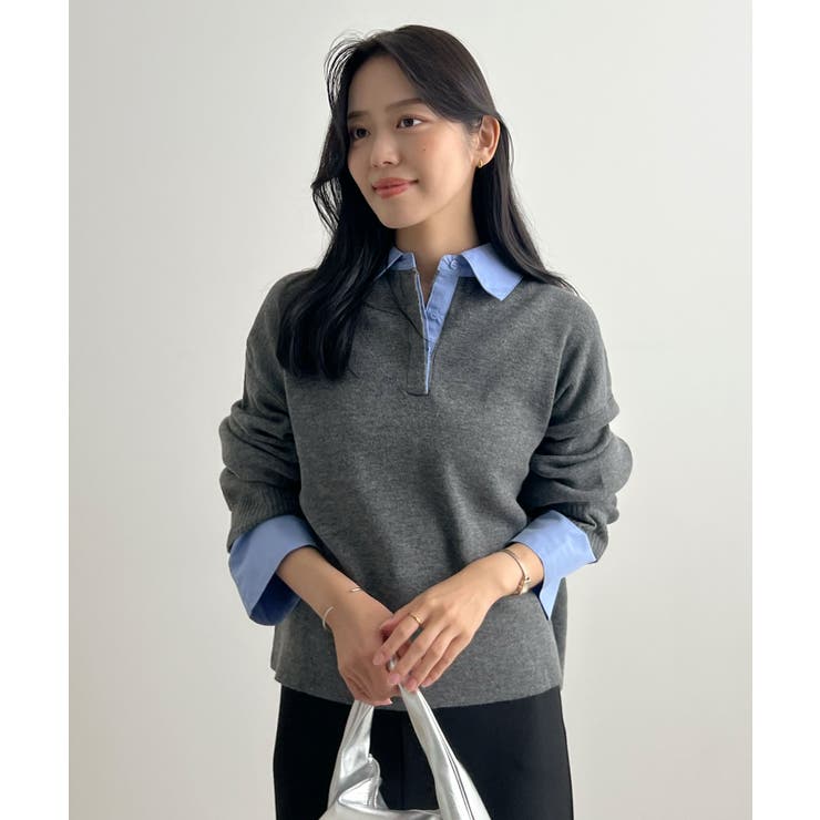 重ね着いらずで旬顔に。シャツ襟付きポロニット | futier land | 詳細画像13 