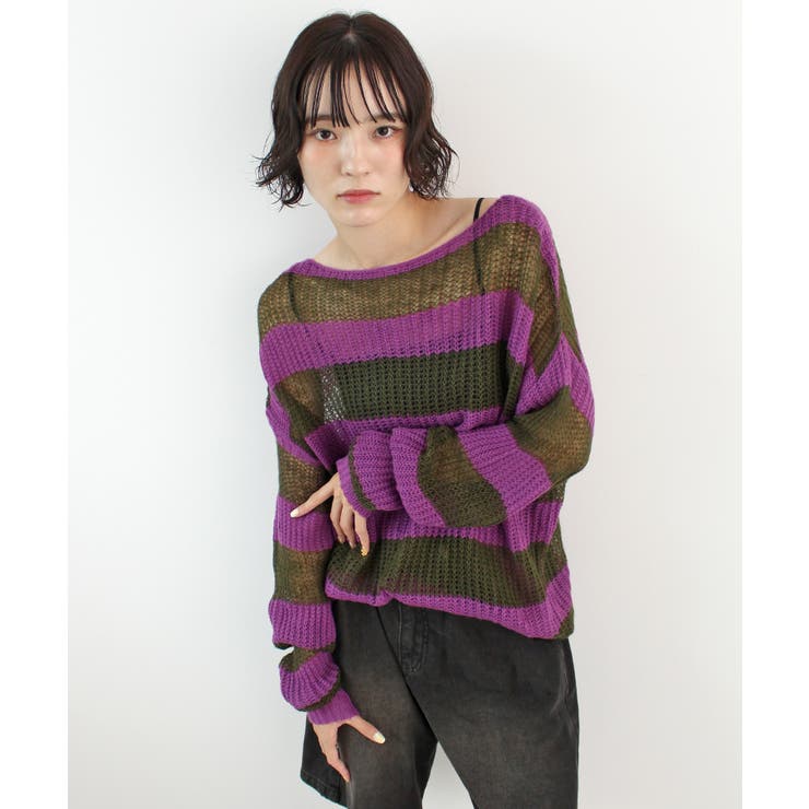 《ABYSアビス》こだわりある配色！透かし編みボーダーシアーニット | futier land | 詳細画像28 