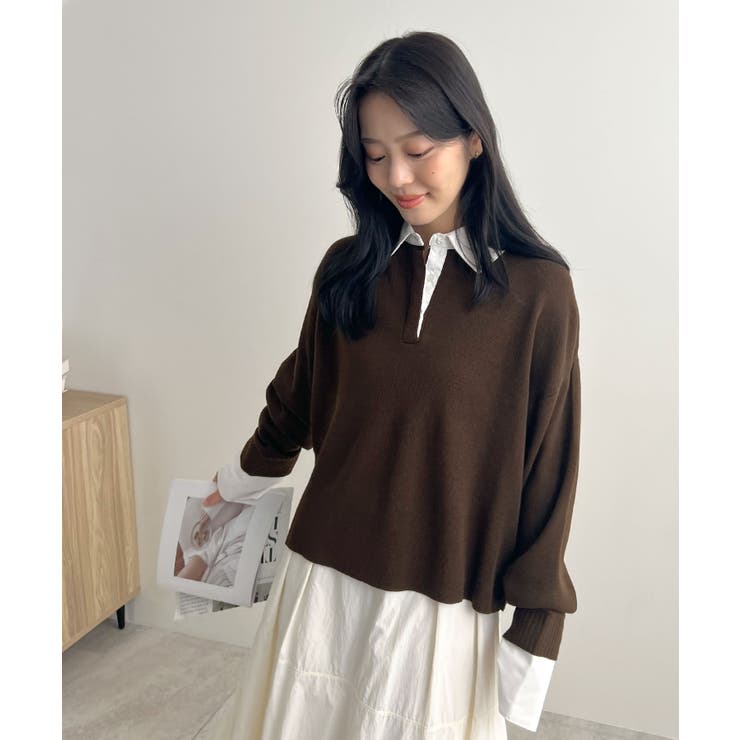 重ね着いらずで旬顔に。シャツ襟付きポロニット | futier land | 詳細画像15 