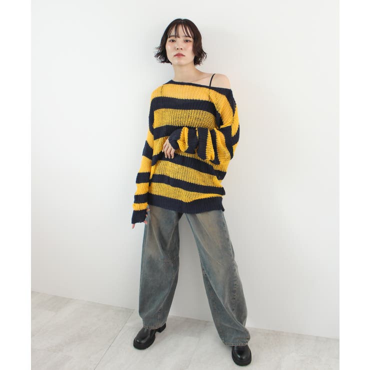 《ABYSアビス》こだわりある配色！透かし編みボーダーシアーニット | futier land | 詳細画像10 