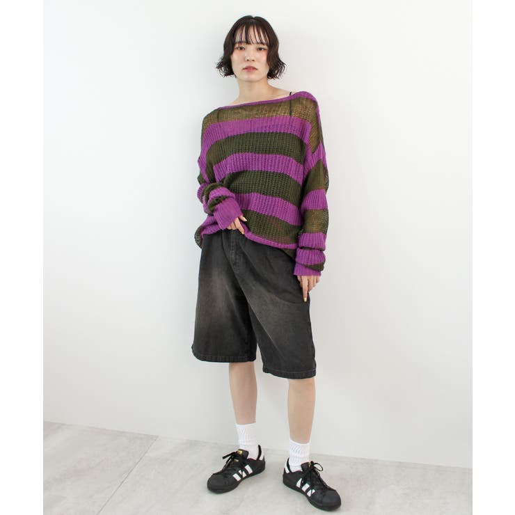 《ABYSアビス》こだわりある配色！透かし編みボーダーシアーニット | futier land | 詳細画像32 