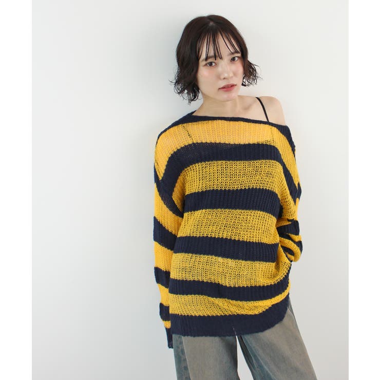 《ABYSアビス》こだわりある配色！透かし編みボーダーシアーニット | futier land | 詳細画像13 