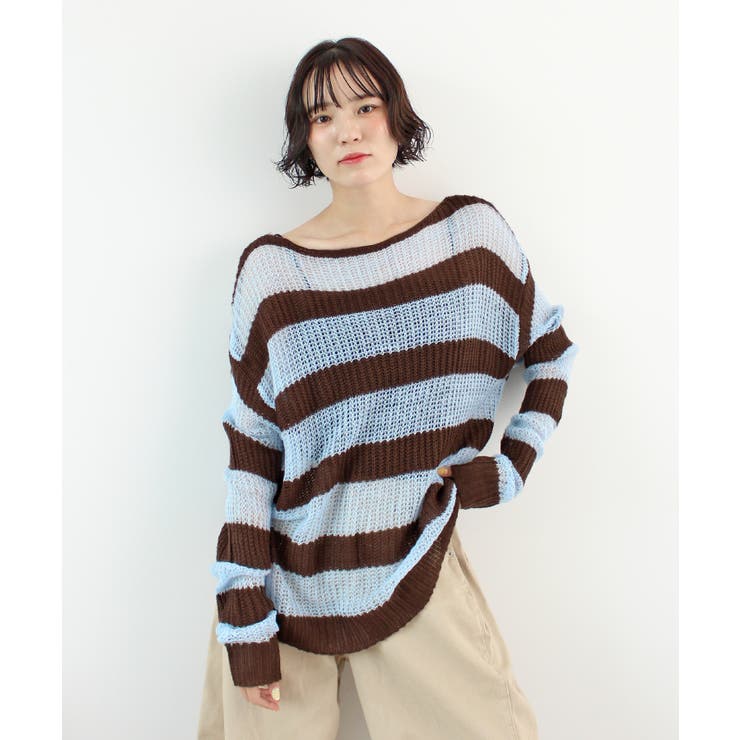 《ABYSアビス》こだわりある配色！透かし編みボーダーシアーニット | futier land | 詳細画像20 