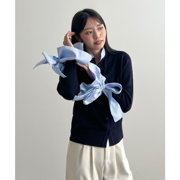 甘さと上品さの両立。ウールライクリボンシャツカーディガン | futier land | 詳細画像24 