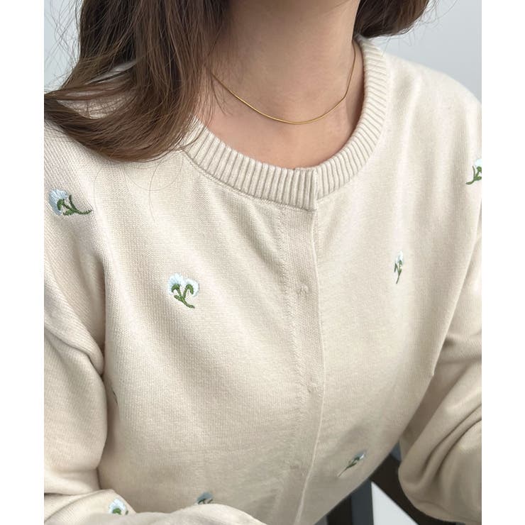 さりげない花刺繍で大人かわいく。フラワー刺繍カーディガン | futier land | 詳細画像10 