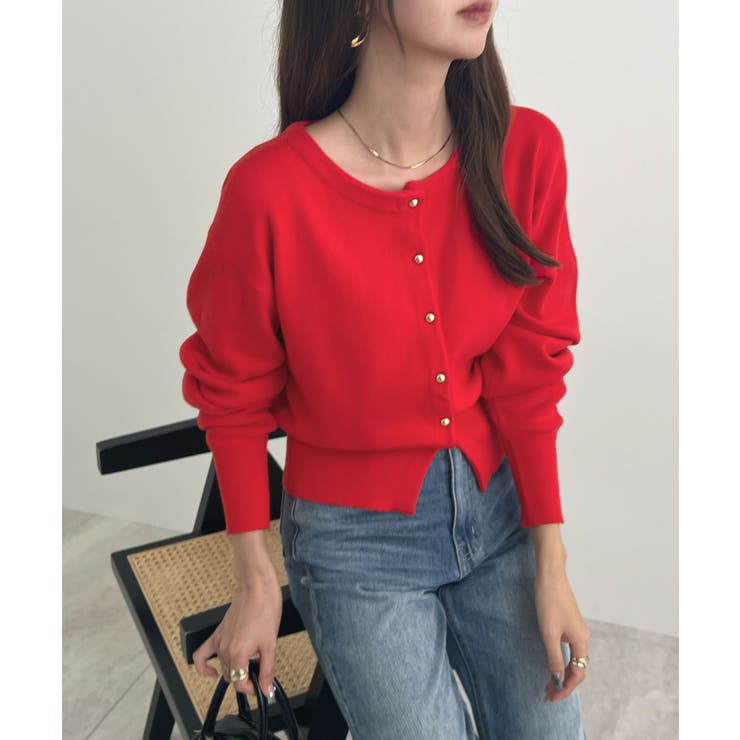 金ボタンが上品さが生まれる。ゴールドボタンラウンドネックニットカーディガン | futier land | 詳細画像36 