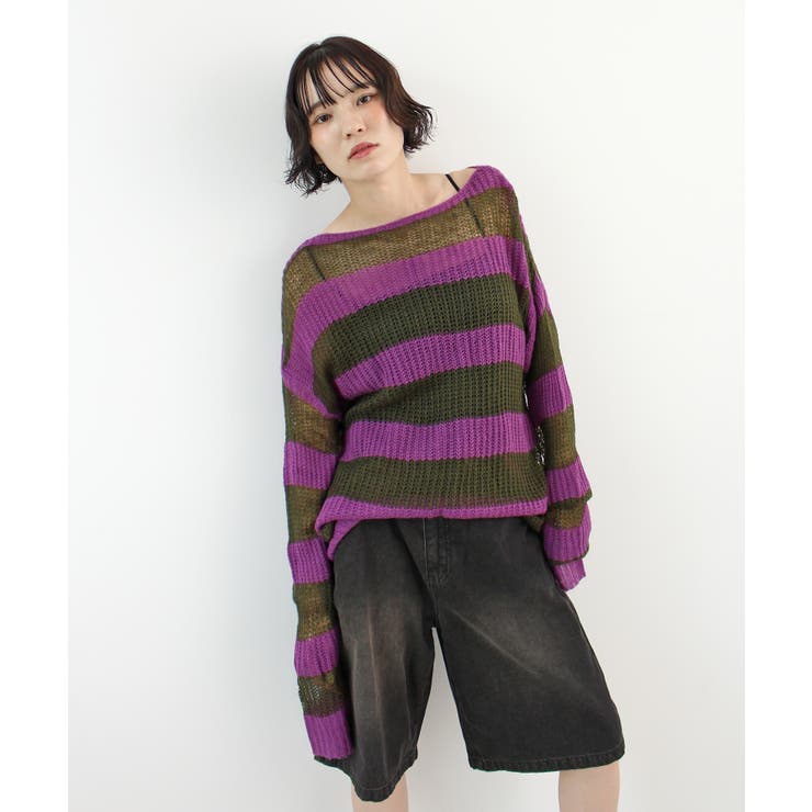 《ABYSアビス》こだわりある配色！透かし編みボーダーシアーニット | futier land | 詳細画像29 