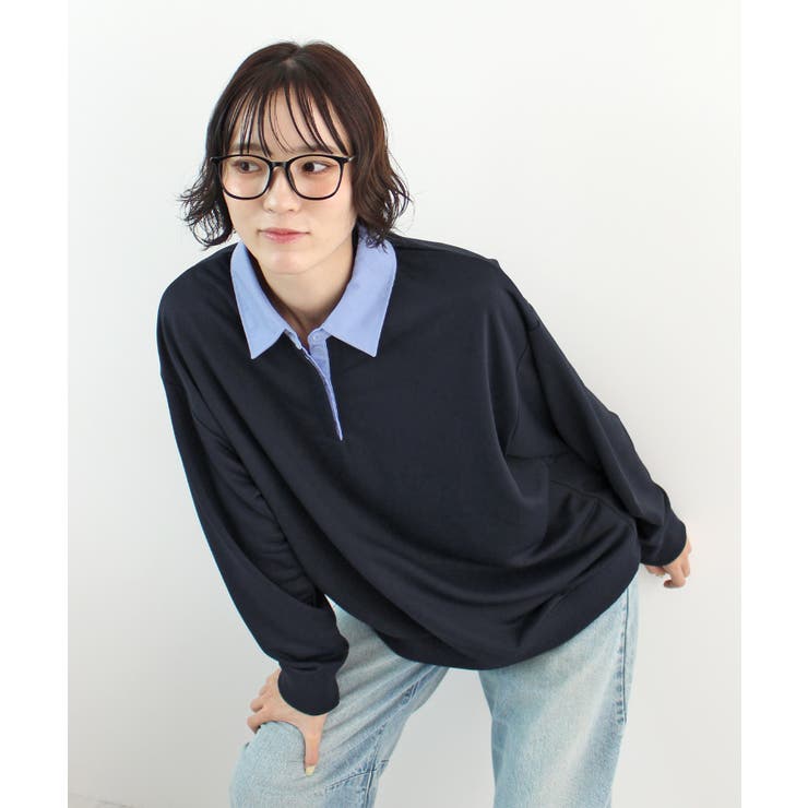 ネイビー | 《ABYS》重ね着風デザインでラクしておしゃれに。裏毛ポロスウェット | futier land