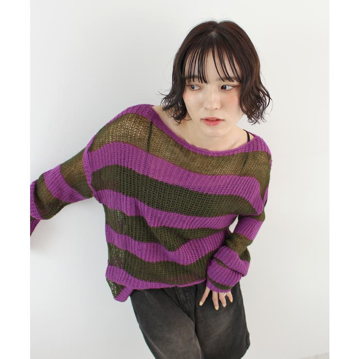 《ABYSアビス》こだわりある配色！透かし編みボーダーシアーニット | futier land | 詳細画像26 