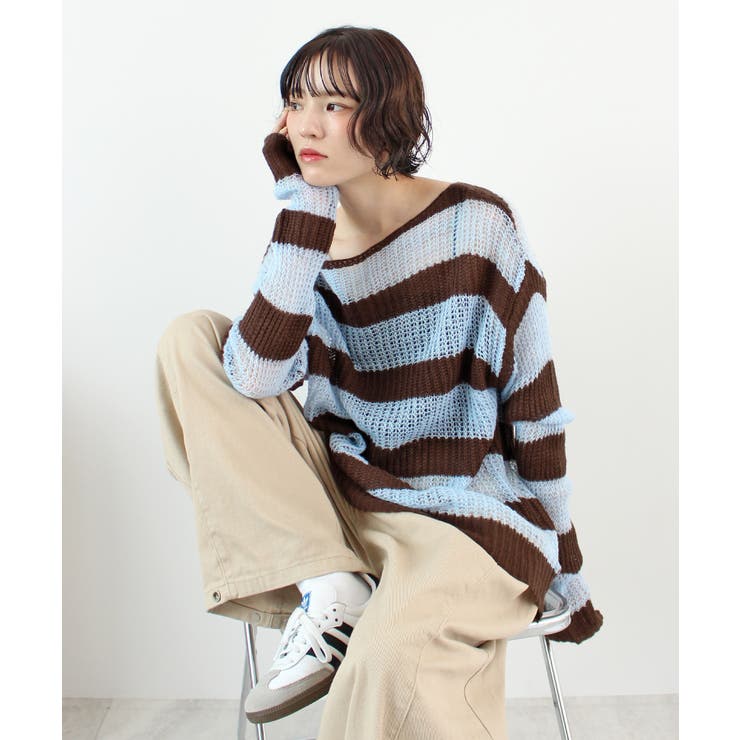 ブラウン | 《ABYSアビス》こだわりある配色！透かし編みボーダーシアーニット | futier land