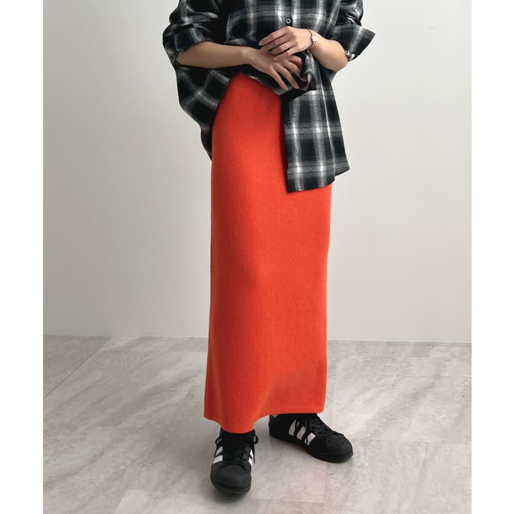 オレンジ(ロング丈) | 着る毛布＋3℃の温かさ。裏起毛ニットロングスカート | futier land