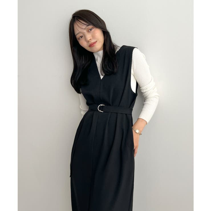 ブラック | 便利なベルト付き。前後2wayベルト付きロングワンピース | futier land