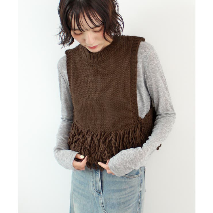 ブラウン | 《ABYS》目を惹くコーデの主役！ローピングフリンジニットベスト | futier land