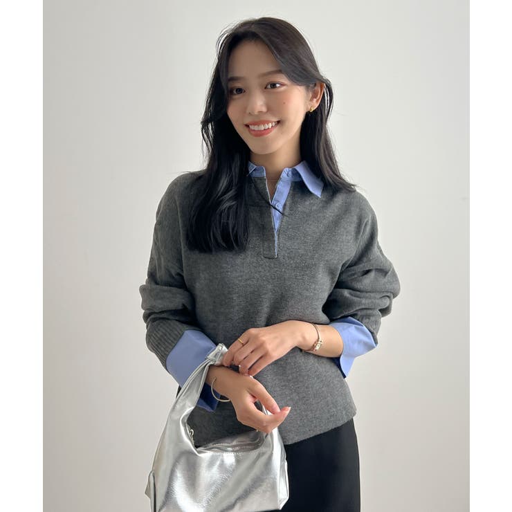 重ね着いらずで旬顔に。シャツ襟付きポロニット | futier land | 詳細画像9 