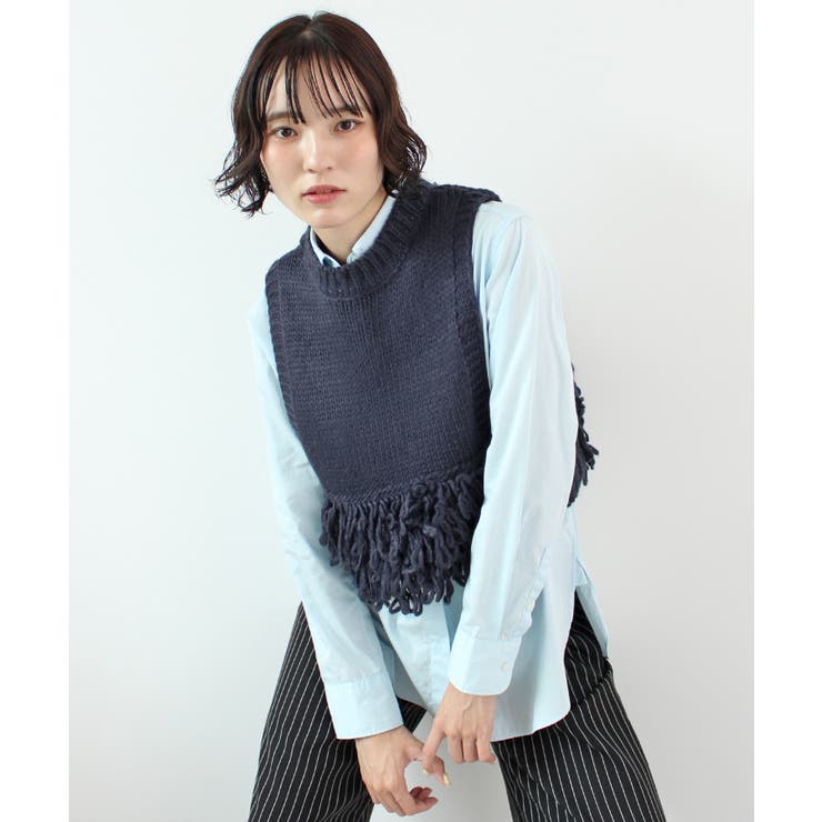 ネイビー | 《ABYS》目を惹くコーデの主役！ローピングフリンジニットベスト | futier land