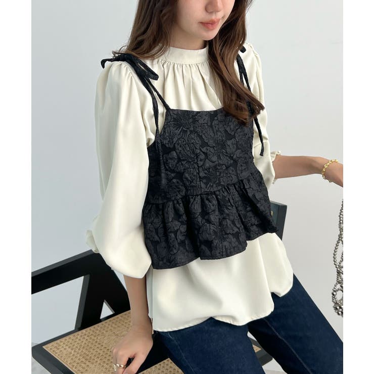 肩のリボンが映える。ジャガードフラワービスチェ | futier land | 詳細画像12 