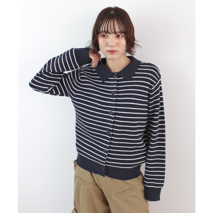 ネイビー | 《ABYS》トレンド感ある配色。襟付きボーダーニット | futier land