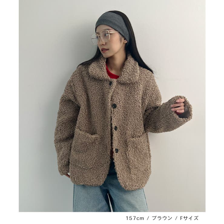 襟付きで品よくあったか。襟つきカーリーボアコート | futier land | 詳細画像6 