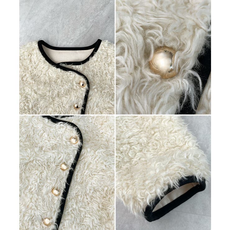 ふんわり大人かわいい。配色パイピングノーカラーボアコート | futier land | 詳細画像9 